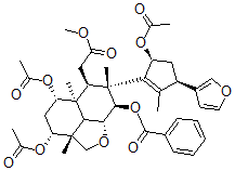 CAS 登录号:76689-95-7, (2aR,3R,5S,5aR,6R,7R,8S,8aR,8bR)-3,5-二(乙酰氧基)-7-((3R,5S)-5-(乙酰氧基)-3-(3-呋喃基)-2-甲基-1-环戊烯-1-基)-8-(苯甲酰氧基)十氢-2a,5a,7-三甲基-2H-萘并(1,8-bc)呋喃-6-乙酸甲酯