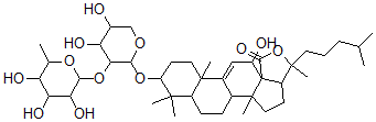 CAS 登录号：77394-03-7， (20S)-3beta-[2-O-(6-脱氧-beta-D-吡喃葡萄糖基)-beta-D-吡喃木糖基氧基]-12a,20-二羟基-5alpha-羊毛甾-9(11)-烯-18-酸 18,20-内酯