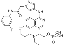 CAS 登录号：786685-53-8， 2-[乙基[3-[[4-[[1-[2-[(3-氟苯基)氨基]-2-氧代乙基]-1H-吡唑-4-基]氨基]喹唑啉-7-基]氧基]丙基]氨基]乙基磷酸二氢酯