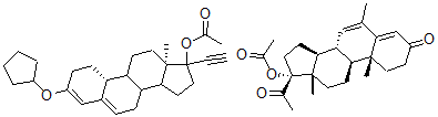 CAS#: 79030-51-6， 17-(Acetyloxy)-6-methyl-Pregna-4,6-diene-3,20-dione mixt. with (17alpha)-3-(cyclopentyloxy)-19-norpregna-3,5-dien-20-yn-17-yl acetate