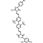 CAS 登录号：79665-31-9， 4-({1-[(2,4-二甲基苯基)氨基]-1,3-二氧代-2-丁炔基}偶氮)-4'-{[3-甲基-1-(4-甲基苯基)-5-氧代-4,5-二氢-1H-吡唑-4-基]偶氮}-2,2'-联苯二磺酸