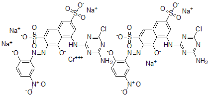 CAS 登录号：79828-43-6， 二(5-((4-氨基-6-氯-1,3,5-三嗪-2-基)氨基)-4-羟基-3-((2-羟基-5-硝基苯基)偶氮)萘-2,7-二磺酸基)铬酸五钠盐