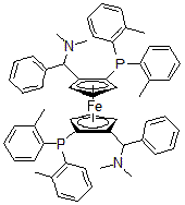 CAS 登录号：831226-39-2， (alphaS,alphaS)-1,1'-二[alpha-(二甲基氨基)苄基]-(R,R)-2,2'-二[二(2-甲基苯基)膦基]二茂铁
