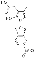 CAS 登录号：84968-81-0， 5-羟基-3-甲基-1-(6-硝基-2-苯并噻唑基)-1H-吡唑-4-乙酸