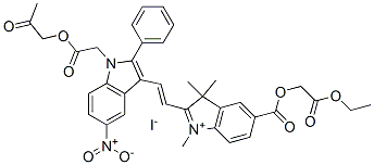 CAS 登录号：85029-83-0， 5-[(2-乙氧基-2-氧代乙氧基)羰基]-1,3,3-三甲基-2-[2-[5-硝基-1-[2-氧代-2-(2-氧代丙氧基)乙基]-2-苯基-1H-吲哚-3-基]乙烯基]-3H-吲哚鎓碘化物