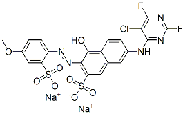 CAS 登录号：85391-83-9， 7-[(5-氯-2,6-二氟-4-嘧啶基)氨基]-4-羟基-3-[(4-甲氧基-2-磺基苯基)偶氮]萘-2-磺酸钠盐