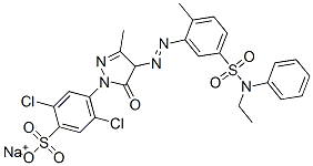 CAS 登录号：85455-43-2， 2,5-二氯-4-[4-[[5-[(乙基苯基氨基)磺酰基]-O-甲苯基]偶氮]-4,5-二氢-3-甲基-5-氧代-1H-吡唑-1-基]苯磺酸钠