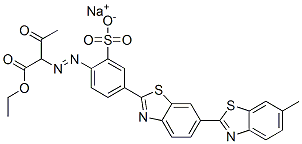 CAS 登录号：85586-71-6， 2-[2-[4-(6-甲基[2,6'-联苯并噻唑]-2'-基)-2-磺基苯基]偶氮]-3-氧代-丁酸乙酯钠盐(1:1)