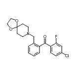 structure of CAS# 898756-45-1, (4-Chloro-2-fluorophenyl)[2-(1,4-dioxa-8-azaspiro[4.5]dec-8-ylmethyl)phenyl]methanone;4-chloro-<wbr>2'-[8-(1,<wbr>4-dioxa-8<wbr>-azaspiro<wbr>[4.5]decy<wbr>l)methyl]<wbr>-2-fluoro<wbr>benzophen<wbr>one