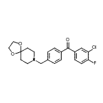 structure of CAS# 898758-04-8, (3-Chloro-4-fluorophenyl)[4-(1,4-dioxa-8-azaspiro[4.5]dec-8-ylmethyl)phenyl]methanone;3-chloro-<wbr>4'-[8-(1,<wbr>4-dioxa-8<wbr>-azaspiro<wbr>[4.5]decy<wbr>l)methyl]<wbr>-4-fluoro<wbr>benzophen<wbr>one