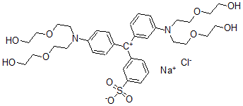 CAS 登录号：9079-33-8， 3-[[3-[双[2-(2-羟基乙氧基)乙基]氨基]苯基]-[4-[双[2-(2-羟基乙氧基)乙基]亚铵基]-1-环己-2,5-二烯亚基]甲基]苯磺酸氯化钠
