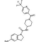 CAS 登录号：909662-28-8， 5-甲基-N-(1-{[6-(三氟甲基)-3-吡啶基]羰基}-4-哌啶基)-1-吲哚啉甲酰胺