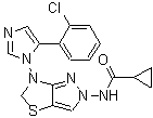 CAS 登录号：937037-96-2， N-{6-[5-(2-氯苯基)-1H-咪唑-1-基]-5,6-二氢-2H-吡唑并[3,4-d][1,3]噻唑-2-基}环丙烷甲酰胺