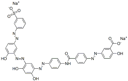 CAS 登录号：94021-32-6， 5-[2-[4-[[[4-[2-[2,4-二羟基-5-[2-[2-羟基-5-[2-(3-磺基苯基)偶氮]苯基]偶氮]苯基]偶氮]苯基]氨基]羰基]苯基]偶氮]-2-羟基-苯甲酸钠盐(1:2)