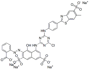 CAS 登录号：94231-76-2， 2-[[8-[[4-氯-6-[[4-(6-甲基-5-磺酸基苯并噻唑-2-基)苯基]氨基]-1,3,5-三嗪-2-基]氨基]-1-羟基-3,6-二磺酸基-2-萘基]偶氮]苯甲酸四钠