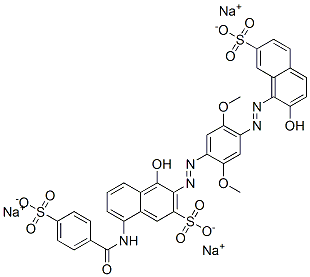 CAS 登录号：94248-92-7， 4-羟基-3-[2-[4-[2-(2-羟基-7-磺基-1-萘基)偶氮]-2,5-二甲氧基苯基]偶氮]-8-[(4-磺基苯甲酰基)氨基]-2-萘磺酸钠盐(1:3)