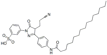 CAS 登录号：94944-74-8， 3-[4-(2-氰基乙基)-4,5-二氢-5-氧代-3-[4-[(1-氧代十六烷基)氨基]苯基]-1H-吡唑-1-基]苯磺酸