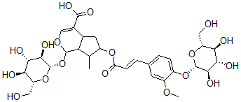 CAS#: 96681-56-0， (1S)-1alpha-(beta-D-Glucopyranosyloxy)-6alpha-[[(E)-3-[4-(beta-D-Glucopyranosyloxy)-3-Methoxyphenyl]-1-Oxo-2-Propenyl]Oxy]-1,4aalpha,5,6,7,7aalpha-Hexahydro-7alpha-Methylcyclopenta[c]Pyran-4-Carboxylic Acid