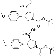 N-Boc-反式-4-(4-甲氧基苯基)吡咯烷-3-羧酸分子结构 (CAS 1000415-75-7)