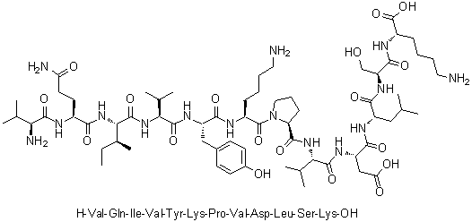 L-Valyl-L-glutaminyl-L-isoleucyl-L-valyl-L-tyrosyl-L-lysyl-L-prolyl-L-valyl-L-alpha-aspartyl-L-leucyl-L-seryl-L-lysine molecular structure (CAS 1003007-59-7)