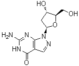 6-氨基-1-(2-脱氧-beta-D-赤式-呋喃戊糖基)-1,5-二氢-4H-吡唑并[3,4-d]嘧啶-4-酮分子结构 (CAS 100644-70-0)
