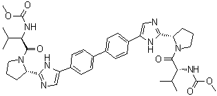 N,N'-[[1,1'-Biphenyl]-4,4'-diylbis[1H-imidazole-5,2-diyl-(2S)-2,1-pyrrolidinediyl[(1R)-1-(1-methylethyl)-2-oxo-2,1-ethanediyl]]]biscarbamic acid C,C'-dimethyl ester molecular structure (CAS 1009107-27-0)