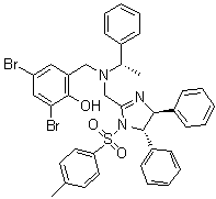 2,4-二溴-6-[[[[(4S,5S)-4,5-二氢-1-[(4-甲基苯基)磺酰基]-4,5-二苯基-1H-咪唑-2-基]甲基][(1S)-1-苯基乙基]氨基]甲基]苯酚分子结构 (CAS 1009582-56-2)