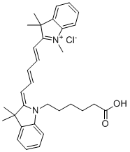 2-(5-(1-(5-Carboxypentyl)-3,3-dimethylindolin-2-ylidene)penta-1,3-dien-1-yl)-1,3,3-trimethyl-3H-indol-1-ium chloride molecular structure (CAS 1032678-07-1)
