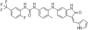 N-[3-[[2,3-Dihydro-2-oxo-3-(1H-pyrrol-2-ylmethylene)-1H-indol-6-yl]amino]-4-methylphenyl]-N'-[2-fluoro-5-(trifluoromethyl)phenyl]-urea molecular structure (CAS 1033769-28-6)