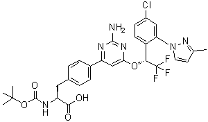 4-[2-Amino-6-[(1R)-1-[4-chloro-2-(3-methyl-1H-pyrazol-1-yl)phenyl]-2,2,2-trifluoroethoxy]-4-pyrimidinyl]-N-[(1,1-dimethylethoxy)carbonyl]-L-phenylalanine molecular structure (CAS 1033805-27-4)