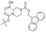 (2S)-1,2,4-Piperazinetricarboxylic acid 1-(tert-butyl) 4-(9H-fluoren-9-ylmethyl) ester molecular structure (CAS 1034574-30-5)