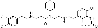 N-Cyclohexyl-3-(3,4-dichlorophenethylamino)-N-[2-[[2-[5-hydroxy-3-oxo-3,4-dihydro-2H-benzo[b][1,4]oxazin-8-yl]ethyl]amino]ethyl]propanamide molecular structure (CAS 1035227-43-0)