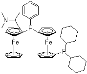 1-(Dicyclohexylphosphino)-1'-[(R)-[(1S)-2-[(1S)-1-(dimethylamino)ethyl]ferrocenyl]phenylphosphino]ferrocene molecular structure (CAS 1036373-39-3)