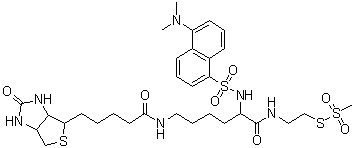 2-[[5-(Dimethylamino)naphthalen-1-yl]sulfonylamino]-N-(2-methylsulfonylsulfanylethyl)-6-[5-(2-oxo-1,3,3a,4,6,6a-hexahydrothieno[3,4-d]imidazol-4-yl)pentanoylamino]hexanamide molecular structure (CAS 1041392-69-1)