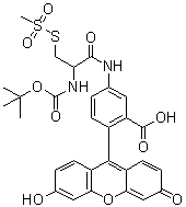 2-[(tert-Butoxycarbonyl)amino]-2-[(5-fluoresceinyl)aminocarbonyl]ethyl methanethiosulfonate molecular structure (CAS 1042688-20-9)