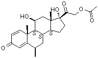 (6beta,11beta)-21-(乙酰氧基)-11,17-二羟基-6-甲基孕甾-1,4-二烯-3,20-二酮分子结构 (CAS 1048031-82-8)