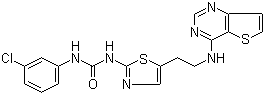 N-(3-氯苯基)-N'-[5-[2-(噻吩并[3,2-d]嘧啶-4-基氨基)乙基]-2-噻唑基]脲分子结构 (CAS 1057249-41-8)