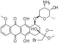 (8S,10S)-10-[(3-氨基-2,3,6-三脱氧-alpha-L-吡喃来苏己糖基)氧基]-8-(2-溴-1,1-二甲氧基乙基)-7,8,9,10-四氢-6,8,11-三羟基-1-甲氧基-5,12-并四苯醌分子结构 (CAS 106401-68-7)