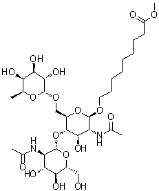 9-[[O-2-(乙酰氨基)-2-脱氧-beta-D-吡喃葡萄糖基-(1→4)-O-[6-脱氧-alpha-L-吡喃半乳糖基-(1→6)]-2-(乙酰氨基)-2-脱氧-beta-D-吡喃葡萄糖基]氧基]壬酸甲酯分子结构 (CAS 106445-35-6)