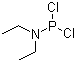 structure of CAS# 1069-08-5, N,N-Diethyldichlorophosphoramidite;(Diethylamido)dichlorophosphite; (Diethylamino)dichlorophosphine; (Diethylamino)phosphine dichloride; Dichloro(diethylamido)phosphine; Dichloro(diethylamino)phosphine; Dichlorophosphorous diethylamide; Diethylphosphoramidous dichloride; N,N-Diethylphosphoramidous dichloride; N,N-Diethylphosphorimidous dichloride