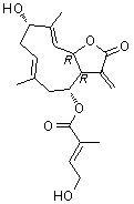 [3aR-[3aR*,4R*(E),6E,9S*,10E,11aR*]]-4-羟基-2-甲基-2-丁烯酸 2,3,3a,4,5,8,9,11a-八氢-9-羟基-6,10-二甲基-3-亚甲基-2-氧代环癸五烯并[b]呋喃-4-基酯分子结构 (CAS 108657-10-9)