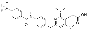 2-[4,6-bis(dimethylamino)-2-[[4-[[4-(trifluoromethyl)benzoyl]amino]phenyl]methyl]pyrimidin-5-yl]acetic acid molecular structure (CAS 1093108-50-9)
