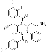 结构式 CAS# 1095253-39-6, N-(3-氨基丙基)-3-氯-N-[(1R)-1-[7-氯-3,4-二氢-4-氧代-3-(苯基氨基)-2-喹唑啉基]-3-丁炔-1-基]-2-氟苯甲酰胺