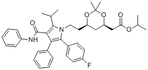 Isopropyl [(4R,6R)-6-{2-[2-(4-fluorophenyl)-5-isopropyl-3-phenyl-4-(phenylcarbamoyl)-1H-pyrrol-1-yl]ethyl}-2,2-dimethyl-1,3-dioxan-4-yl]acetate molecular structure (CAS 1112262-71-1)