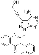 2-[[4-Amino-3-(3-hydroxy-1-propyn-1-yl)-1H-pyrazolo[3,4-d]pyrimidin-1-yl]methyl]-5-methyl-3-(2-methylphenyl)-4(3H)-quinazolinone molecular structure (CAS 1133837-50-9)
