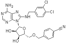 structure of CAS# 1134156-31-2, 5'-O-[(4-Cyanophenyl)methyl]-8-[[(3,4-dichlorophenyl)methyl]amino]adenosine;VER 155008; VER 155088