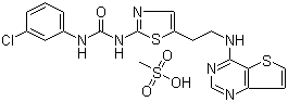 N-(3-氯苯基)-N'-[5-[2-(噻吩并3,2-d]嘧啶-4-基氨基)乙基]-2-噻唑基]脲甲磺酸盐 (1:1)分子结构 (CAS 1146618-41-8)