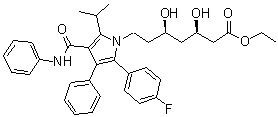 Ethyl (betaR,deltaR)-2-(4-fluorophenyl)-beta,delta-dihydroxy-5-(1-methylethyl)-3-phenyl-4-[(phenylamino)carbonyl]-1H-pyrrole-1-heptanoate molecular structure (CAS 1146977-93-6)