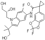 1-(2,2-Difluoro-1,3-benzodioxol-5-yl)-N-[1-[(2R)-2,3-dihydroxypropyl]-6-fluoro-2-(2-hydroxy-1,1-dimethylethyl)-1H-indol-5-yl]-cyclopropanecarboxamide molecular structure (CAS 1152311-62-0)
