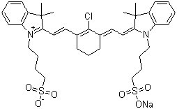 2-[2-[2-Chloro-3-[2-[1,3-dihydro-3,3-dimethyl-1-(4-sulfobutyl)-2H-indol-2-ylidene]ethylidene]-1-cyclohexen-1-yl]ethenyl]-3,3-dimethyl-1-(4-sulfobutyl)-3H-indolium inner salt sodium salt molecular structure (CAS 115970-66-6)